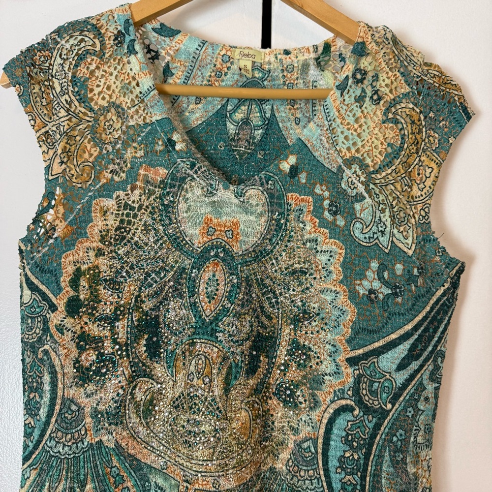 Reba Teal Paisley Midi Dress - Picture 5 of 7